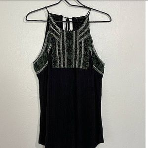 Lucky Brand black and green embroidered beaded tank top size medium